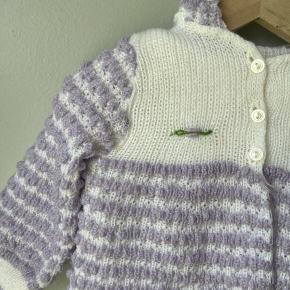 Vintage Baby Girl Outfit Set 9 Months Knitted Purple Embroidered Sweater Set - Picture 6 of 10